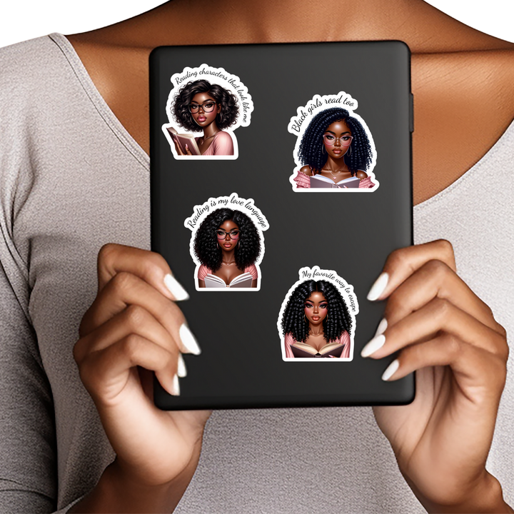4 Piece Black Girls Reading Sticker Set